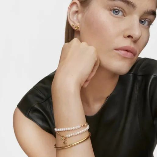 Pulsera cadena oso con baño de oro sobre plata, perlas cultivadas y peridoto Bold Bear^TOUS Best