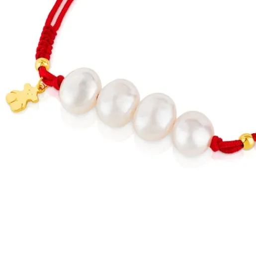 Pulsera con baño de oro 18 kt sobre plata y perlas cultivadas Nudos^TOUS Sale