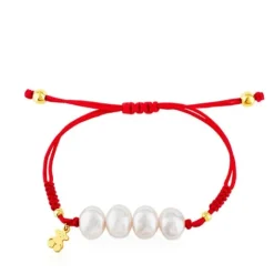 Pulsera con baño de oro 18 kt sobre plata y perlas cultivadas Nudos^TOUS Sale