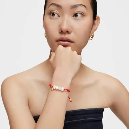 Pulsera con baño de oro 18 kt sobre plata y perlas cultivadas Nudos^TOUS Sale