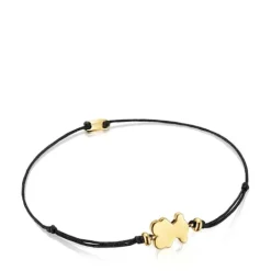 Pulsera con baño de oro 18 kt sobre plata y nylon negro con motivo oso Sweet Dolls^TOUS New