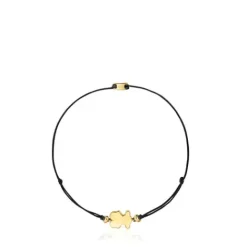 Pulsera con baño de oro 18 kt sobre plata y nylon negro con motivo oso Sweet Dolls^TOUS New