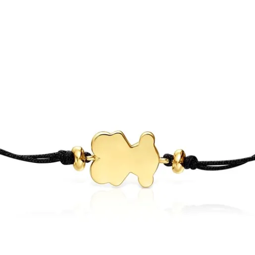 Pulsera con baño de oro 18 kt sobre plata y nylon negro con motivo oso Sweet Dolls^TOUS New