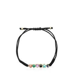 Pulsera con baño de oro 18 kt sobre plata y gemas y cordón negro Glory^TOUS Discount