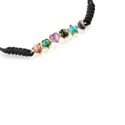 Pulsera con baño de oro 18 kt sobre plata y gemas y cordón negro Glory^TOUS Discount