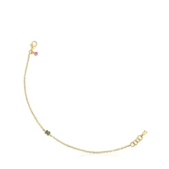 Pulsera con baño de oro 18 kt sobre plata y oso de cromodiópsidos New Motif^TOUS Clearance