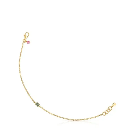 Pulsera con baño de oro 18 kt sobre plata y oso de cromodiópsidos New Motif^TOUS Clearance