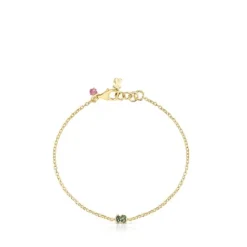 Pulsera con baño de oro 18 kt sobre plata y oso de cromodiópsidos New Motif^TOUS Clearance