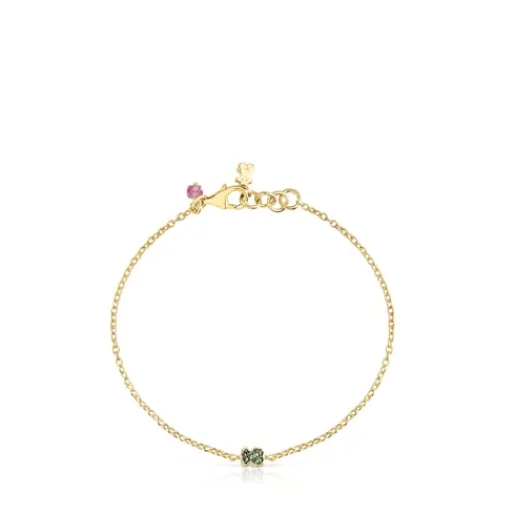 Pulsera con baño de oro 18 kt sobre plata y oso de cromodiópsidos New Motif^TOUS Clearance