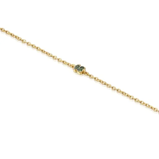 Pulsera con baño de oro 18 kt sobre plata y oso de cromodiópsidos New Motif^TOUS Clearance