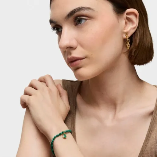 Pulsera con baño de oro 18 kt sobre plata y malaquita Icon Color^TOUS Discount