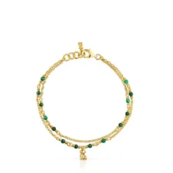 Pulsera con baño de oro 18 kt sobre plata y malaquita Bold Bear^TOUS Sale
