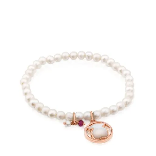 Pulsera con baño de oro rosa 18 kt sobre plata y perlas cultivadas, nácar y rubí tratado Camille^TOUS New