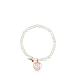 Pulsera con baño de oro rosa 18 kt sobre plata y perlas cultivadas, nácar y rubí tratado Camille^TOUS New
