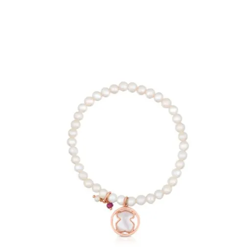 Pulsera con baño de oro rosa 18 kt sobre plata y perlas cultivadas, nácar y rubí tratado Camille^TOUS New