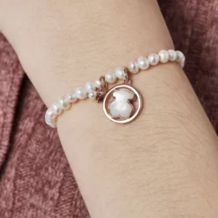 Pulsera con baño de oro rosa 18 kt sobre plata y perlas cultivadas, nácar y rubí tratado Camille^TOUS New