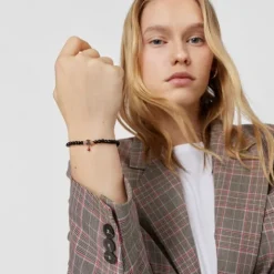 Pulsera con baño de oro rosa 18 kt sobre plata, espinelas y ónix facetado motivo oso Motif^TOUS New