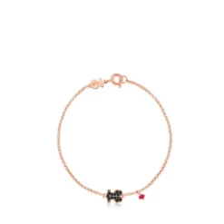 Pulsera con baño de oro rosa 18 kt sobre plata, espinela y rubí tratado motivo oso Motif^TOUS Clearance