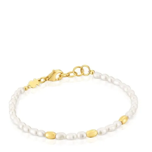 Pulsera con perlas cultivadas y baño de oro de 18 kt sobre plata Gloss^TOUS