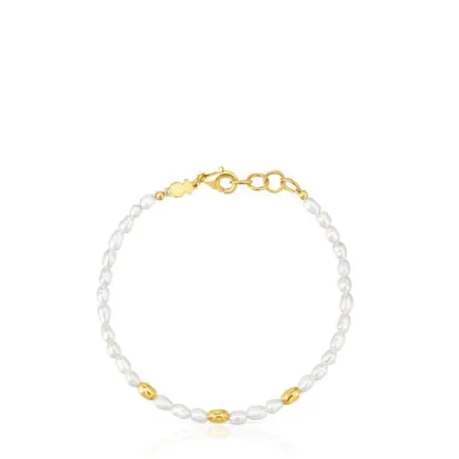 Pulsera con perlas cultivadas y baño de oro de 18 kt sobre plata Gloss^TOUS