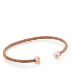 Pulsera de acero con baño de oro rosa 18 kt sobre plata y perla cultivada de 6,5mm Icon Mesh^TOUS Outlet
