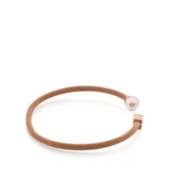 Pulsera de acero con baño de oro rosa 18 kt sobre plata y perla cultivada de 6,5mm Icon Mesh^TOUS Outlet