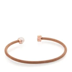 Pulsera de acero con baño de oro rosa 18 kt sobre plata y perla cultivada de 6,5mm Icon Mesh^TOUS Outlet