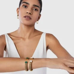 Pulsera de acero IP dorado y malaquita Mesh Color^TOUS Clearance