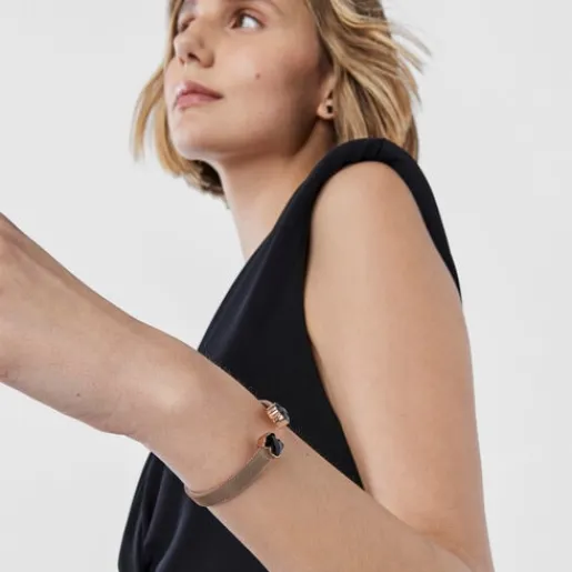 Pulsera de acero IP rosado y ónix Mesh Color^TOUS Sale