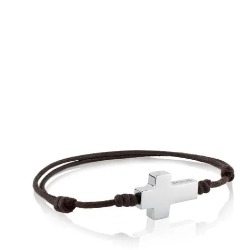 Pulsera de acero y cordón marrón Cruz^TOUS Sale