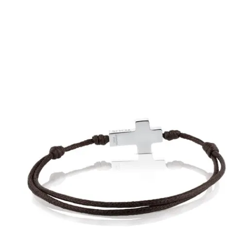 Pulsera de acero y cordón marrón Cruz^TOUS Sale