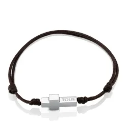 Pulsera de acero y cordón marrón Cruz^TOUS Sale