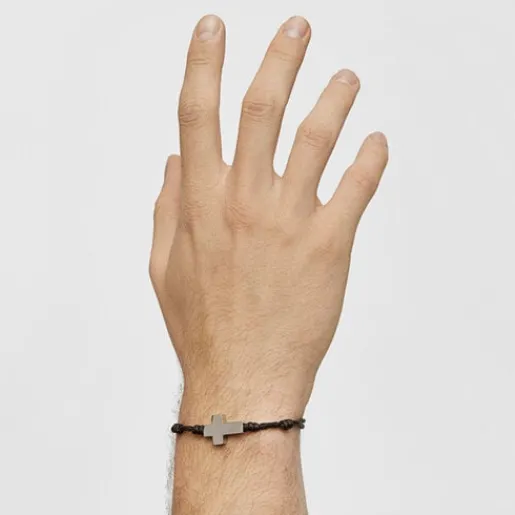 Pulsera de acero y cordón marrón Cruz^TOUS Sale