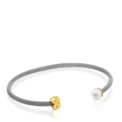 Pulsera de acero y oro con perla cultivada motivo oso  Icon Mesh^TOUS Best