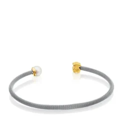 Pulsera de acero y oro con perla cultivada motivo oso  Icon Mesh^TOUS Best