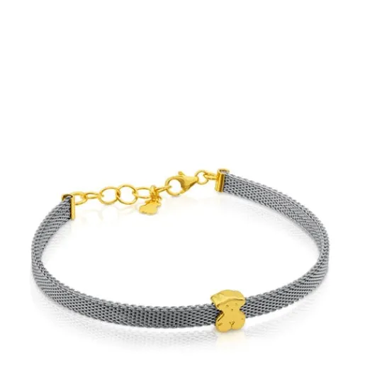 Pulsera de acero y oro motivo oso 0,6cm Icon Mesh^TOUS