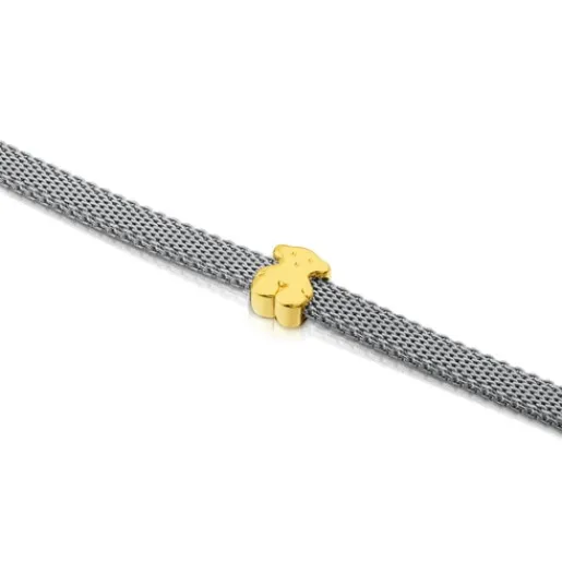 Pulsera de acero y oro motivo oso 0,6cm Icon Mesh^TOUS