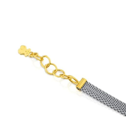 Pulsera de acero y oro motivo oso 0,6cm Icon Mesh^TOUS