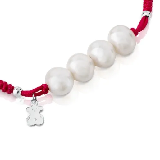 Pulsera de cordón fucsia, plata y perlas Pearls^TOUS