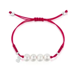 Pulsera de cordón fucsia, plata y perlas Pearls^TOUS