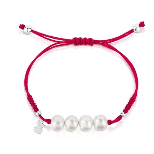 Pulsera de cordón fucsia, plata y perlas Pearls^TOUS