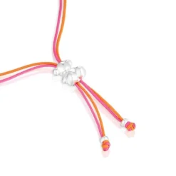 Pulsera de cordón fucsia y naranja con oso de plata Bold Bear^TOUS Discount