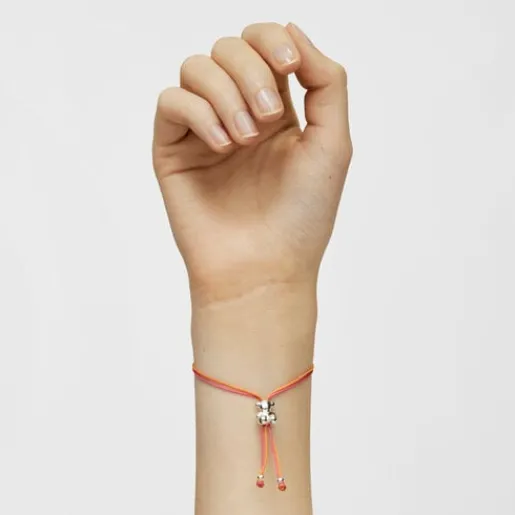 Pulsera de cordón fucsia y naranja con oso de plata Bold Bear^TOUS Discount