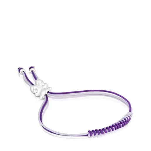 Pulsera de cordón lila y malva con oso de plata Bold Bear^TOUS New