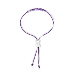 Pulsera de cordón lila y malva con oso de plata Bold Bear^TOUS New