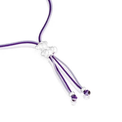 Pulsera de cordón lila y malva con oso de plata Bold Bear^TOUS New