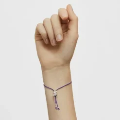 Pulsera de cordón lila y malva con oso de plata Bold Bear^TOUS New