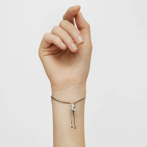 Pulsera de cordón marrón y beige con oso de plata Bold Bear^TOUS Discount