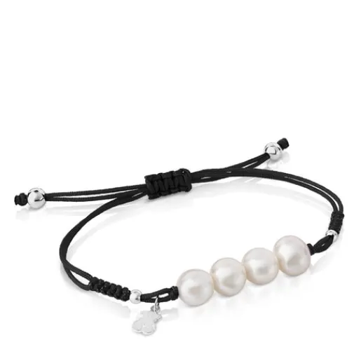 Pulsera de cordón negro, y perlas Pearls^TOUS Clearance