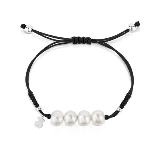 Pulsera de cordón negro, y perlas Pearls^TOUS Clearance